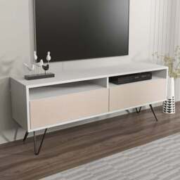 Decorotika Flay 2 Door 2 Shelf White and Beige TV Unit - Size: 53.2 x 140 x 35cm - Multi - Wilko