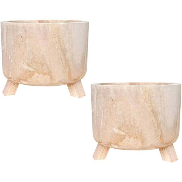 LECHUZA Hortico Grower Wooden Round Indoor Plant Pot 21 x 28cm 2 Pack - Brown - Lechuza The Original - Wilko - image 1
