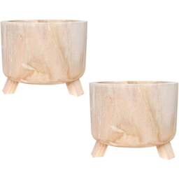 LECHUZA Hortico Grower Wooden Round Indoor Plant Pot 21 x 28cm 2 Pack - Brown - Lechuza The Original - Wilko - thumbnail 1