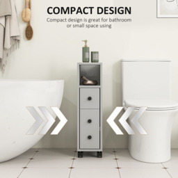 Kleankin 2 Drawer Grey Slim Bathroom Storage Unit with Wheels - Size: 68.5 cm x 18.0 cm x 30.0 cmcm - Wilko - thumbnail 7
