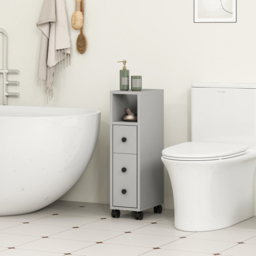 Kleankin 2 Drawer Grey Slim Bathroom Storage Unit with Wheels - Size: 68.5 cm x 18.0 cm x 30.0 cmcm - Wilko - thumbnail 4