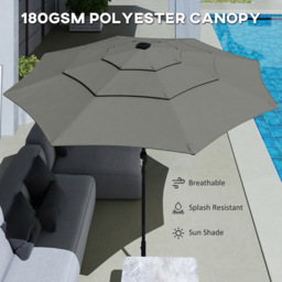 Outsunny 3-Tier Grey Crank and Tilt Garden Parasol 3m - Wilko - thumbnail 6