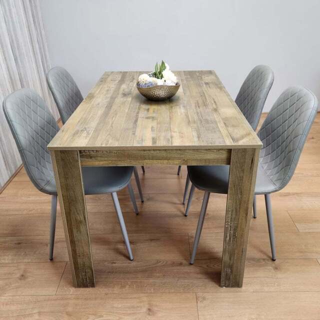 Kosy Koala 4 Seater Faux Leather Gem Pattern Dining Set Rustic Effect and Grey - Multi - Portland - Wilko - image 1
