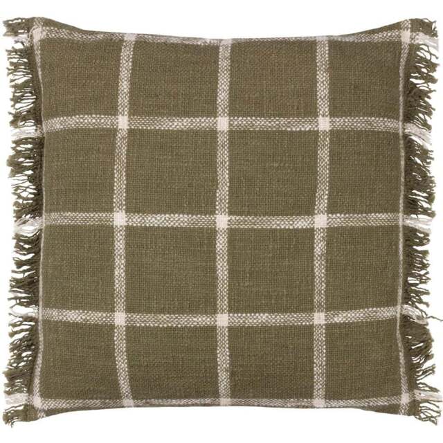 Yard Beni Moss and Natural Check Fringed Cushion - Size: 45 x 45cm - Multi - Yard Living - Wilko - image 1