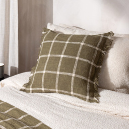 Yard Beni Moss and Natural Check Fringed Cushion - Size: 45 x 45cm - Multi - Yard Living - Wilko - thumbnail 3