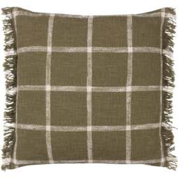 Yard Beni Moss and Natural Check Fringed Cushion - Size: 45 x 45cm - Multi - Yard Living - Wilko - thumbnail 1