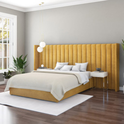 Aspire Furniture Grandeur Ochre Plush Velvet Wing Headboard - Size: Emperor - Orange - Aspire Beds - Wilko - thumbnail 3