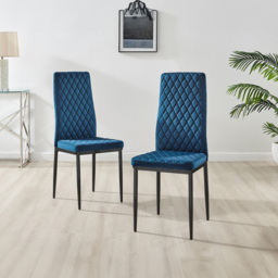 Furniturebox Lucia Valera 6 Seater Dining Set Black Gloss and Navy - Blue - Wilko - thumbnail 4