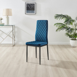 Furniturebox Lucia Valera 6 Seater Dining Set Black Gloss and Navy - Blue - Wilko - thumbnail 5