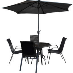 Samuel Alexander 4 Seater Glass Top Stackable Dining Set with Grey Havana Parasol and Base - Black - Wilko - thumbnail 3