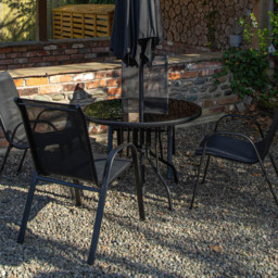 Samuel Alexander 4 Seater Glass Top Stackable Dining Set with Grey Havana Parasol and Base - Black - Wilko - thumbnail 4