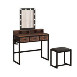 FurnitureHMD 3 Drawer 4 Shelf Rustic Industrial Style LED Light Makeup Vanity with Mirror - Size: 142.5 x 90 x 40cm - n/a - Wilko - thumbnail 3
