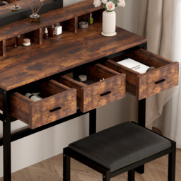FurnitureHMD 3 Drawer 4 Shelf Rustic Industrial Style LED Light Makeup Vanity with Mirror - Size: 142.5 x 90 x 40cm - n/a - Wilko - thumbnail 5
