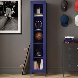 LPD Home Frank Single Door Classic Blue Glass Display Cabinet - Size: 180.5 x 37 x 35cm - Wilko