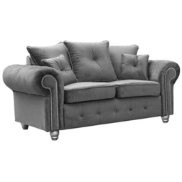 Portland Zoey 5 Seater Grey Plush Velvet Chesterfield Style Sofa Suite - Wilko - thumbnail 5