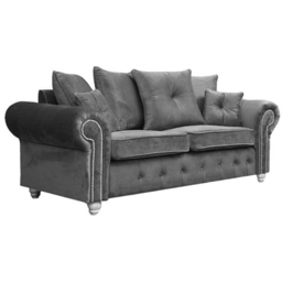 Portland Zoey 5 Seater Grey Plush Velvet Chesterfield Style Sofa Suite - Wilko - thumbnail 3