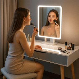 Alivio 2 Drawer Grey Vanity Dressing Table Set with LED Mirror - Size: 129 x 80 x 40cm - Wilko - thumbnail 5