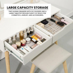 Alivio 2 Drawer Grey Vanity Dressing Table Set with LED Mirror - Size: 129 x 80 x 40cm - Wilko - thumbnail 6