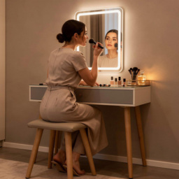Alivio 2 Drawer Grey Vanity Dressing Table Set with LED Mirror - Size: 129 x 80 x 40cm - Wilko - thumbnail 4