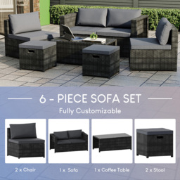 Garden Vida Islay 6 Seater Black Rattan Garden Lounge Set - Wilko - thumbnail 7
