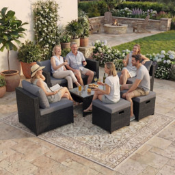 Garden Vida Islay 6 Seater Black Rattan Garden Lounge Set - Wilko - thumbnail 4