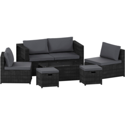 Garden Vida Islay 6 Seater Black Rattan Garden Lounge Set - Wilko - thumbnail 3