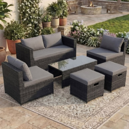 Garden Vida Islay 6 Seater Black Rattan Garden Lounge Set - Wilko