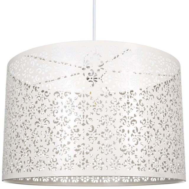 Happy Homewares Cream Metal Marrakech Designed Pendant Shade with Floral Decoration - Size: 25 x 40 x 40cm - Wilko - image 1
