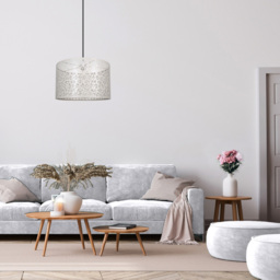 Happy Homewares Cream Metal Marrakech Designed Pendant Shade with Floral Decoration - Size: 25 x 40 x 40cm - Wilko - thumbnail 3