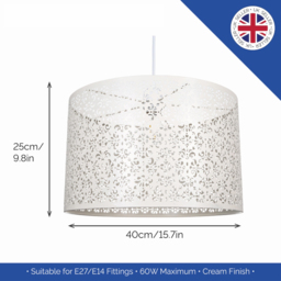 Happy Homewares Cream Metal Marrakech Designed Pendant Shade with Floral Decoration - Size: 25 x 40 x 40cm - Wilko - thumbnail 6