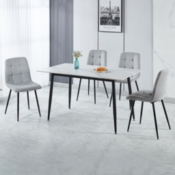 Seconique Fenton 4 Seater Dining Set White and Light Grey Fabric - White/Light Grey Fabric - Wilko - thumbnail 1