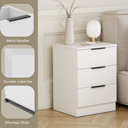 Vida Designs Trega 3 Drawer White Bedside Cabinet Set of 2 - Wilko - thumbnail 7