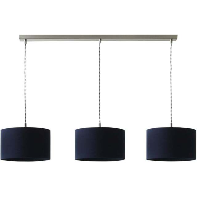 ValueLights Reni Navy Drum Shade 3 Drop Bar Chrome Diner LED Ceiling Pendant Light - Size: 123.5 x 98 x 25cm - Black - Wilko - image 1