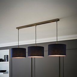 ValueLights Reni Navy Drum Shade 3 Drop Bar Chrome Diner LED Ceiling Pendant Light - Size: 123.5 x 98 x 25cm - Black - Wilko - thumbnail 3
