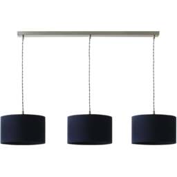ValueLights Reni Navy Drum Shade 3 Drop Bar Chrome Diner LED Ceiling Pendant Light - Size: 123.5 x 98 x 25cm - Black - Wilko - thumbnail 1