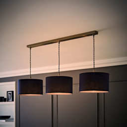 ValueLights Reni Navy Drum Shade 3 Drop Bar Chrome Diner LED Ceiling Pendant Light - Size: 123.5 x 98 x 25cm - Black - Wilko - thumbnail 7