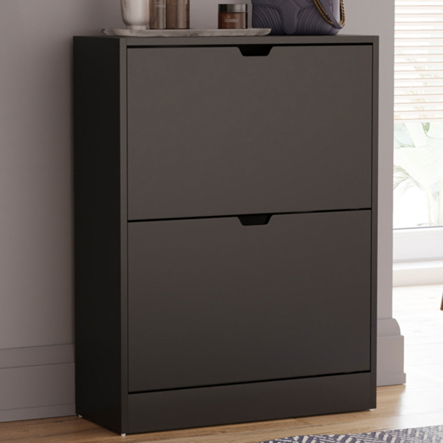 Vida Designs 2 Drawer Black Shoe Cabinet - Wilko - image 1