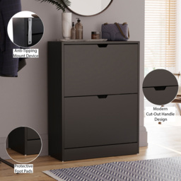 Vida Designs 2 Drawer Black Shoe Cabinet - Wilko - thumbnail 7