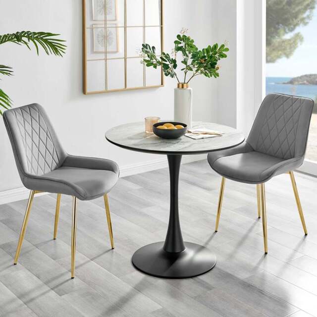 Furniturebox Elissa Cesano Marble Effect 2 Seater Round Dining Set White Grey and Gold - Wilko - image 1