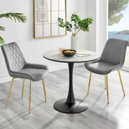 Furniturebox Elissa Cesano Marble Effect 2 Seater Round Dining Set White Grey and Gold - Wilko - thumbnail 1
