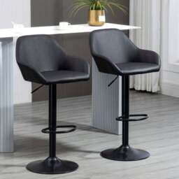 Portland Black Height Adjustable Swivel Bar Stool Set of 2 - Wilko