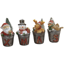 The Christmas Gift Co Silver Christmas Character Ornaments 4 Piece - Size: 8 x 5 x 5cm - The Christmas Gift Co. - Wilko