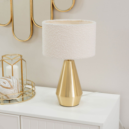 ValueLights Jax Cream Boucle Shade Antique Brass Touch LED Table Lamp - Size: 41 x 25 x 25cm - Gold - Wilko - thumbnail 6