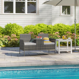 Outsunny 2 Seater Charcoal Grey Rattan Garden Bench with Glass Table - Wilko - thumbnail 5