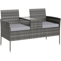 Outsunny 2 Seater Charcoal Grey Rattan Garden Bench with Glass Table - Wilko - thumbnail 3
