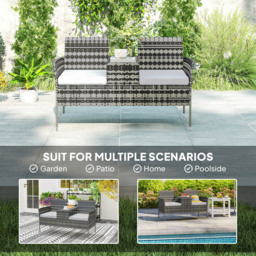 Outsunny 2 Seater Charcoal Grey Rattan Garden Bench with Glass Table - Wilko - thumbnail 7