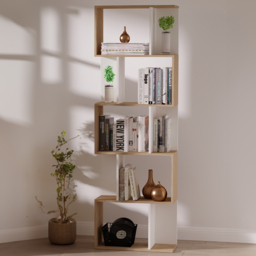 Portland 5 Shelf White S Shape Bookcase - Brown - Wilko