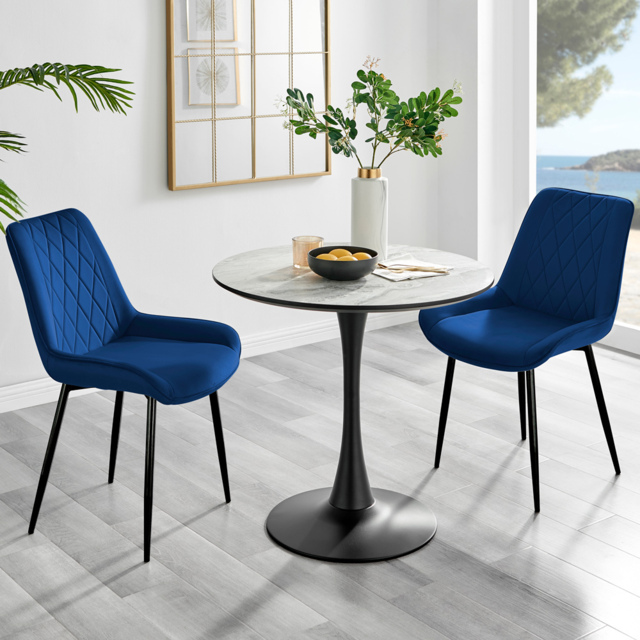 Furniturebox Elissa Cesano Marble Effect 2 Seater Round Dining Set White Navy and Black - Blue - Wilko - image 1