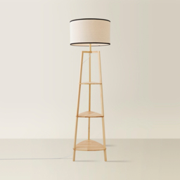 ValueLights Hiru 3 Shelf Black Trim Linen Shade Floor Lamp and Bulb - Cream - Wilko - thumbnail 6