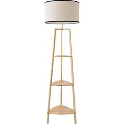 ValueLights Hiru 3 Shelf Black Trim Linen Shade Floor Lamp and Bulb - Cream - Wilko - thumbnail 1